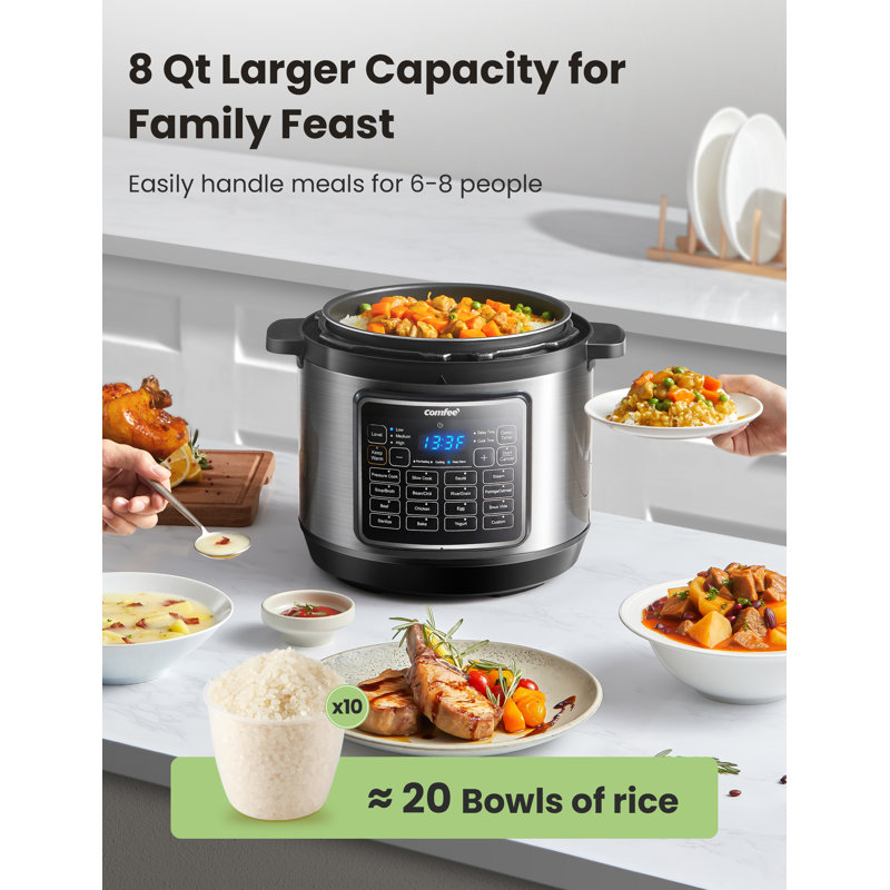 Comfee COMFEE 16 in 1 Electric Pressure Cooker 8QT Rice Slow Cooker Olla de Presion 8 QT 24H Timer Wayfair Canada